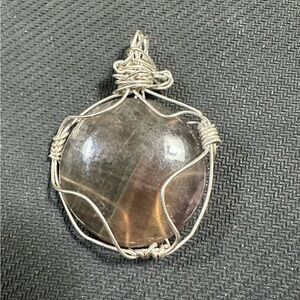 Elegant Sterling Silver & Flourite Wire-Wrapped Pendant
